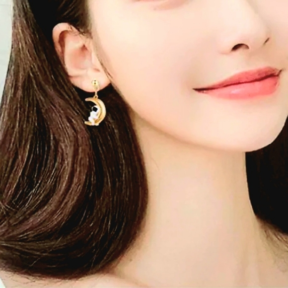 Gold plated Pearl Spaceman planet star earrings w/ silver post choose your style - Picture 9 of 16